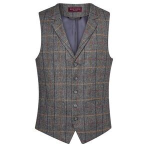 Brook Taverner Mens Memphis Waistcoat / Gray Brown Check